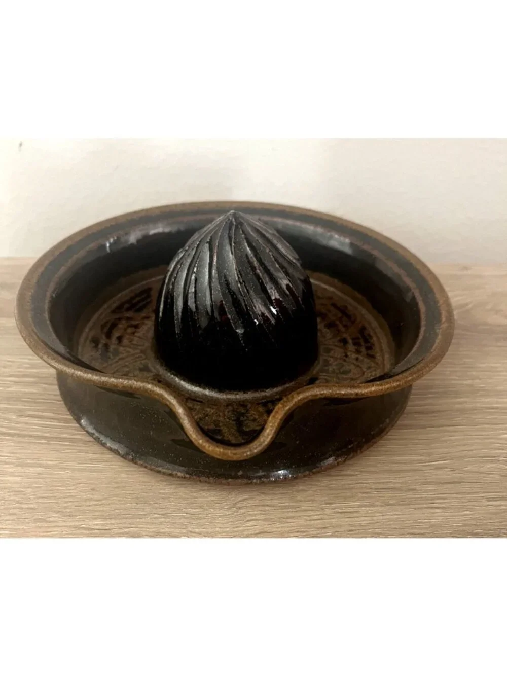 Handmade Studio Art Pottery Citrus Juicer Reamer Stoneware Brown Folk Art